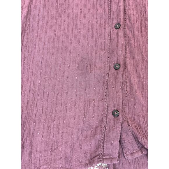 Free People Womens Purple Crochet Back Gauze Long Sleeves Button-Down Top Size S - Picture 7 of 11
